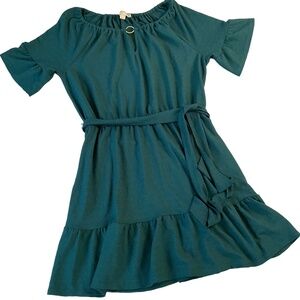 Michael Kors Belted Off-Shoulder Dress Short Sleeves Ruffled Hem‎ XL